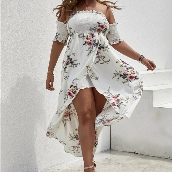 Boho floral print shirred high low dress - Picture 7 of 13